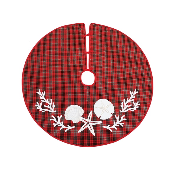 Seaside Red Checkered Plaid 100% Cotton Christmas Tree Skirt 54"