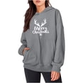 thumbnail image 4 of 2024 Christmas Baggy Hoodies Ladies Letter Print Graphic Sweatshirt with 2 Pockets Casual Pullover Tops Loose (Medium, Gray), 4 of 6