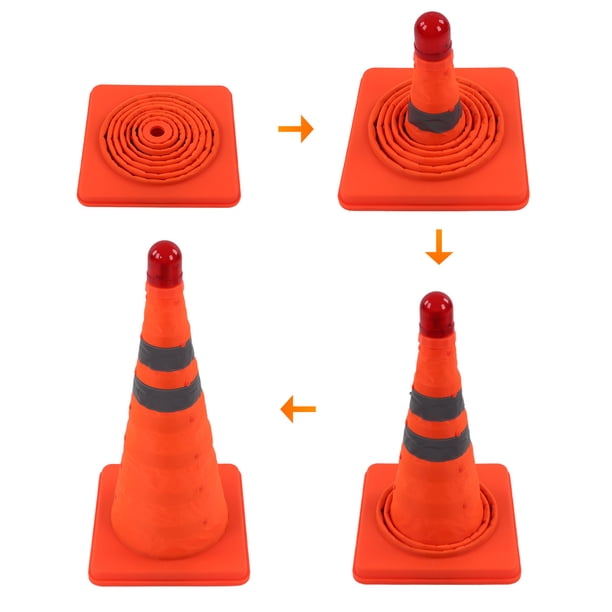 Cono De Seguridad De Tráfico Plegable, Tira Reflectante Más Ancha Altamente Visible 4 Piezas Naranja Cono De Construcción Multiusos De 18 Pulgadas Estable Con Luz LED Para