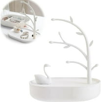 Tree Branch Swan Jewelry Display Stand with Storage Base, Tree Tower Rack Holder Organizer for Ring Earrings Necklace Bracelet, Suitable for Living Rooms, Bathrooms,Offices,Etc