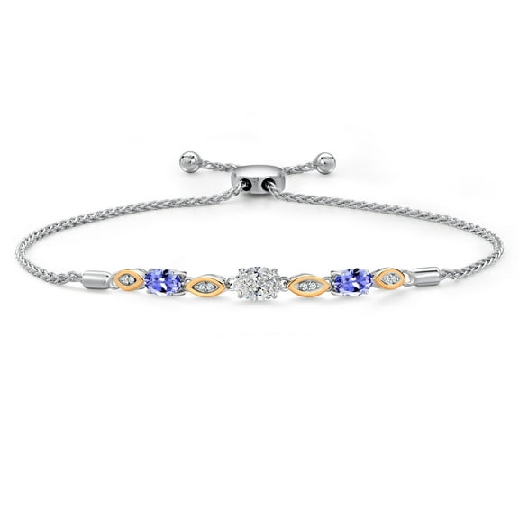 Gem Stone King 1.60 Ct DEF Lab Grown Diamond Blue Tanzanite 925 Silver and 10K Yellow Gold Bracelet