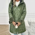 thumbnail image 3 of Hooded Jacket for Women Oversized Colorblock Quilted Padded Coat Warm Thick Zip-up Winter Mid-length Outerwear for Going Out, 3 of 6