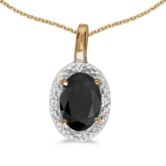 14k Yellow Gold Oval Onyx And Diamond Pendant with 18" Chain