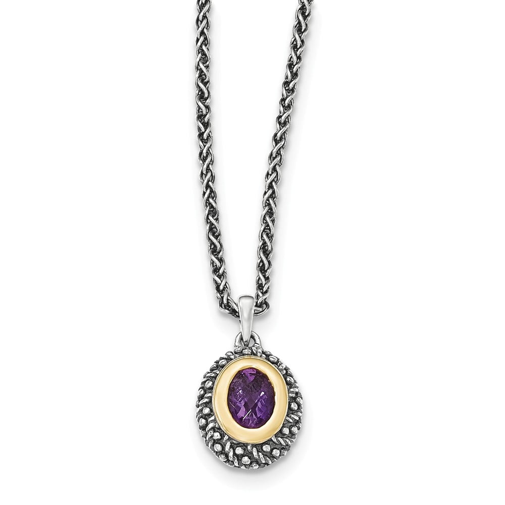 14K Gold and 925 Sterling Silver with Amethyst Necklace -18" (18in x 2mm) by