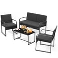 thumbnail image 2 of Wicker Outdoor Conversation Set with Glass Top Table, Patio Seating Furniture for Yard, Lawn and Poolside, Black, 2 of 10
