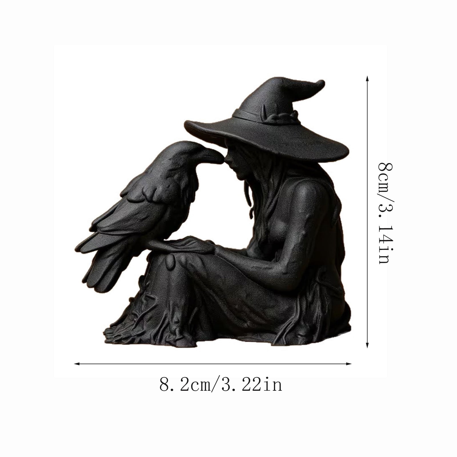 Sitting Witch Statue with Crow, 3.1" Gothic Halloween Witch Figurine, Witch Decor for Shelf & Mantel, Indoor Halloween Decorations