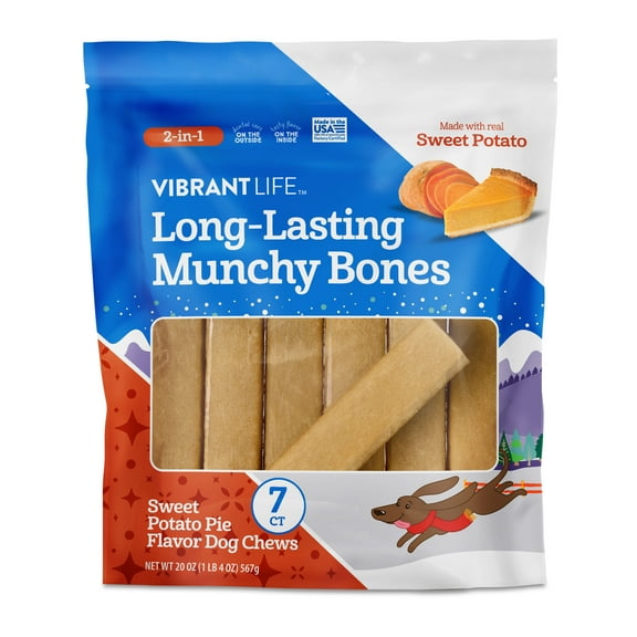 Vibrant Life Long-Lasting Munchy Bones Dog Chews, Sweet Potato Pie, 20 oz, 7 Count