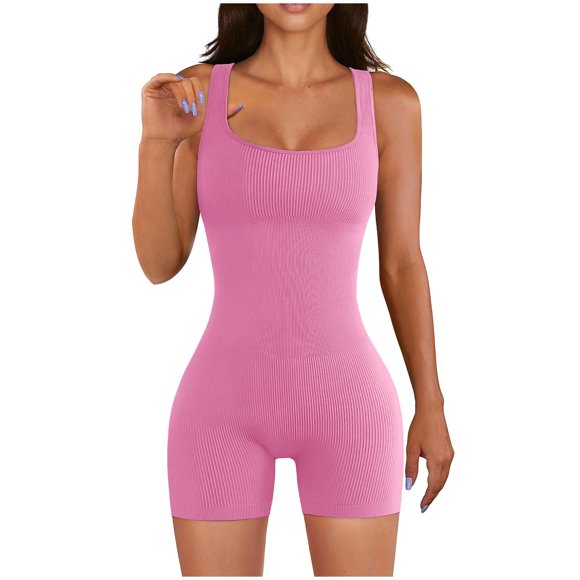 TopLLC Women's Summer One Piece Short Ribbed Sleeveless Tank Bodycon Romper Short Yoga Jumpsuit Bodycon Tank Rompers Playsuit