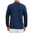 thumbnail image 3 of Men's Classic Regular Fit Solid Color Long Sleeves Business Golf Polo Shirt L Navy Blue, 3 of 6