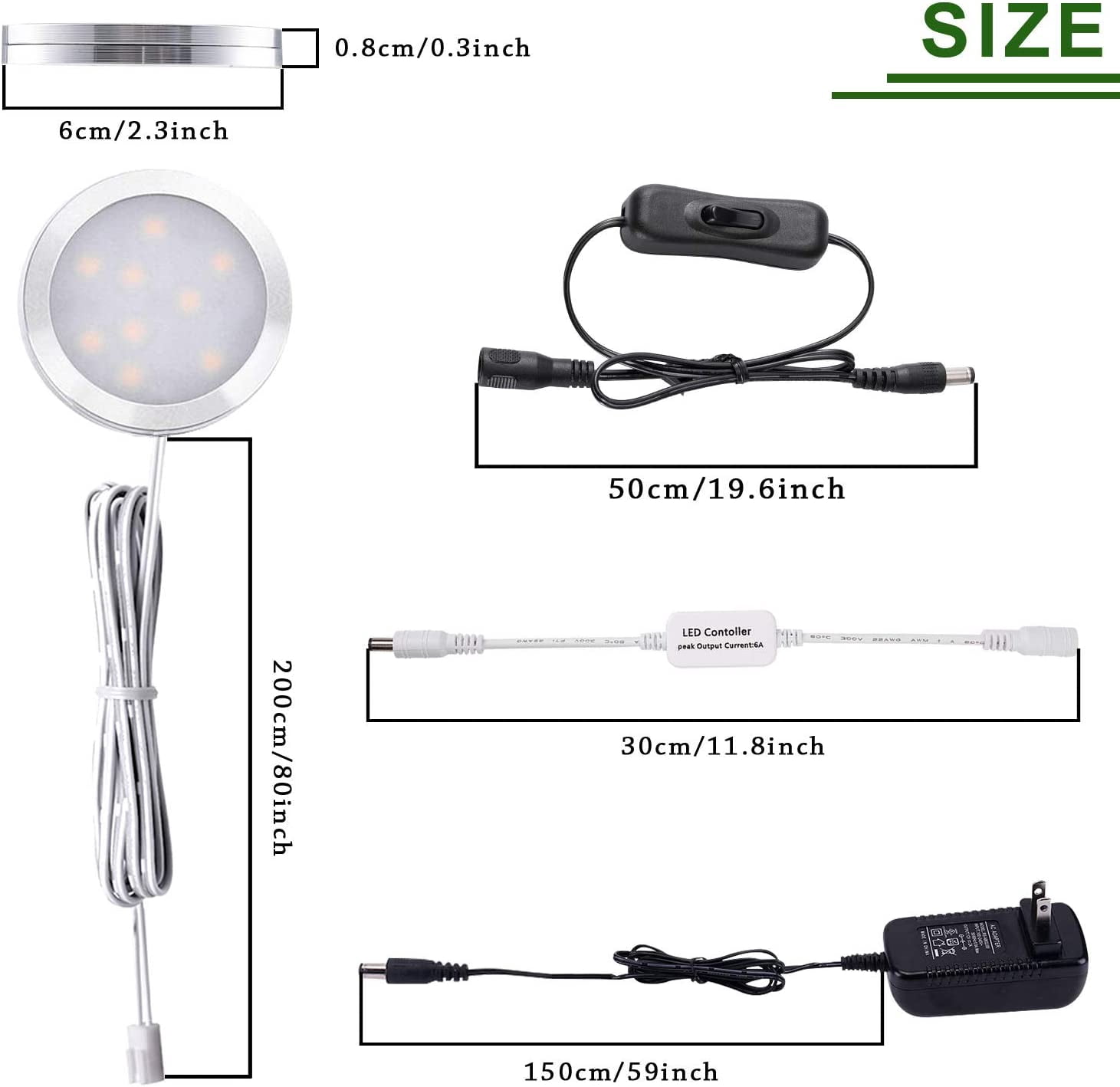 Aiboo Dimmable LED Under Cabinet Lighting Kit with Wireless Remote, 6 Ultra Slim Puck Lights, 12V Plug-in, Warm White