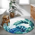 thumbnail image 3 of Blue Teal Leaves Round Area Rug 3.3Ft Washable Circle Rugs for Dining Room Table, Summer Botanical Watercolor Leaf Non-Slip Carpet Floor Mats Indoor Outdoor Carpet Runner Aesthetic Home Decor, 3 of 8