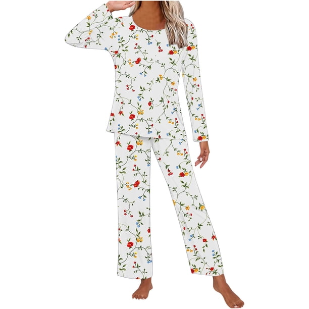 Puntoco Conjunto de pijama y pantalones de manga larga con cuello redondo y estampado para mujer con bolsillos Puntoco Puntoco-1840