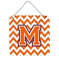 Letter M Chevron Orange and Regalia Wall or Door Hanging Prints