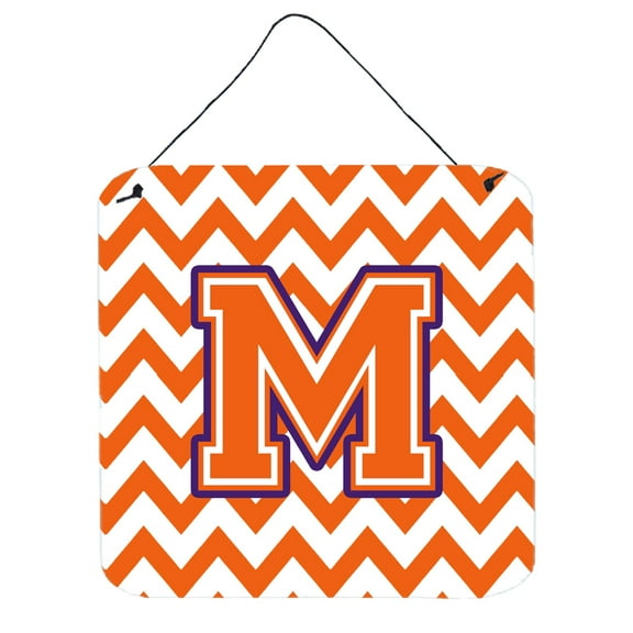 Letter M Chevron Orange and Regalia Wall or Door Hanging Prints