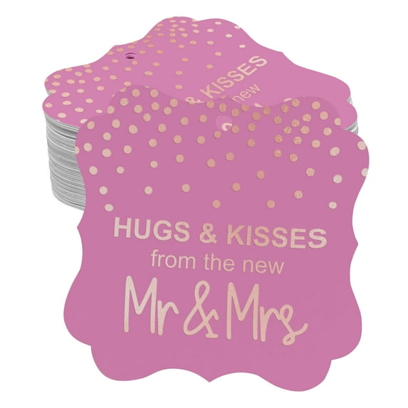 Inkdotpot Hang Tags Hugs & Kisses From The New Wedding Favor Bracket Shape Gift Tags Real Rose Gold Foil Bonbonniere Tag Pack Of 50