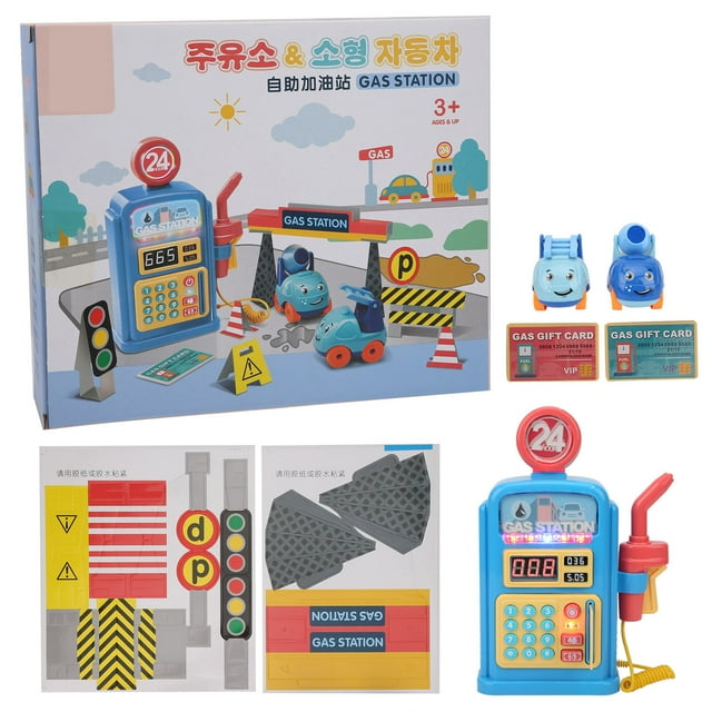 Modèle de Station-Service Simulation Jouets Son Lumière Musique Jouet Éducatif pour Enfants Version Bleu-Anglais