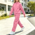 thumbnail image 6 of LWFFDAW Girls 2 Piece Set Fall Long Sleeve Quarter Zip Mock Neck Sweatshirt and Wide Leg Pants Loose Comfy Sweatsuit Sets, 6 of 8