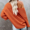 thumbnail image 3 of Lovskoo Sweaters for Women Solid Color Casual Loose Off Shoulder Knitwear Pullover Long Sleeve Sweater Tops Blouse Orange, 3 of 6