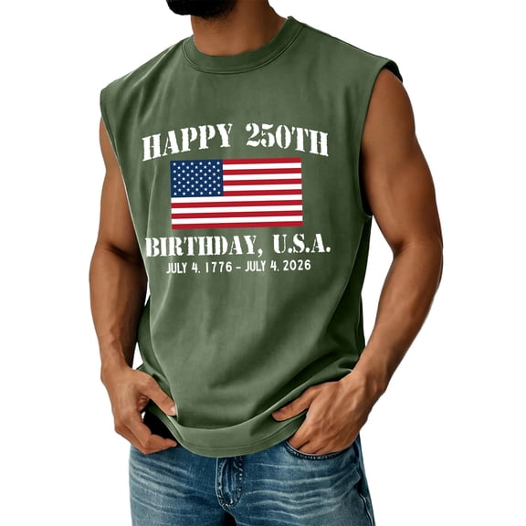 250 Anniversary USA Shirt Mens Tank 4th Of July USA Flag Print Sleeveless Crew Neck T Shirts Retro Graphic Relaxed Fit Breathable Comfy Tshirt, Army Green, #01 Army Green