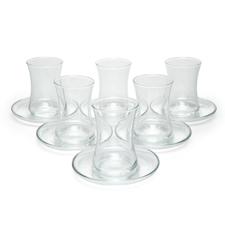 Volarium Glass Tea Cups and Saucers Sets, 6 PCs Clear Glass  Coffee Mugs and 6-PCs Glass Saucers, Vintage Turkish Style 6 oz Capacity:  Cup & Saucer Sets