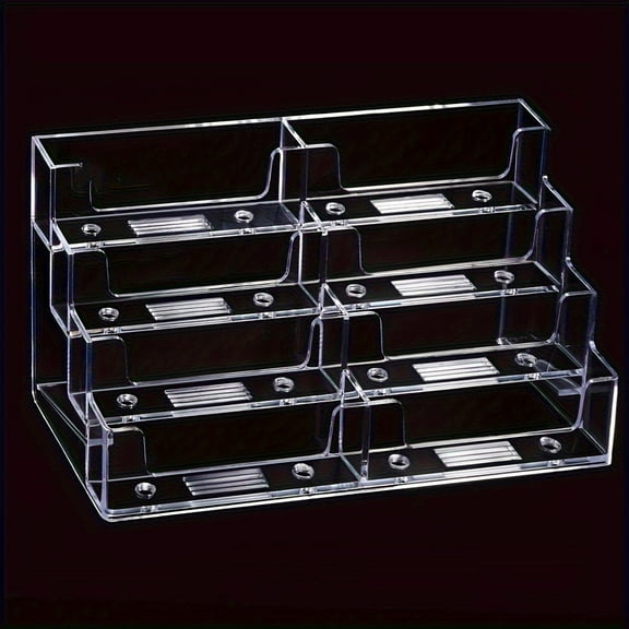 Large Capacity 8 Slot Business Card Holder - Transparent Matte PVC Office Storage Box