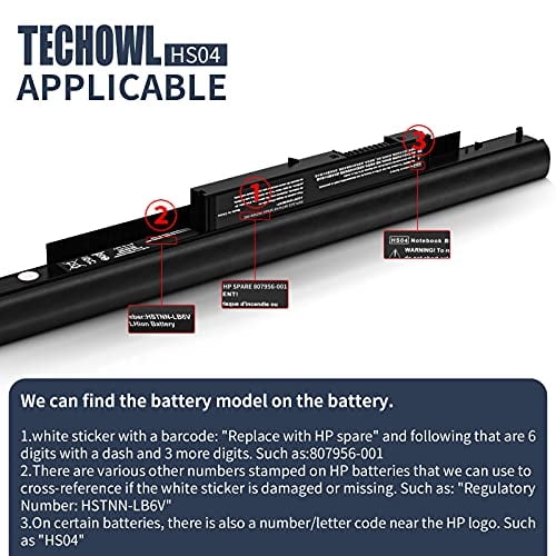 807956-001 Batería de Repuesto Para Batería para Laptop Hp, Batería TECHWL HS03 Compatible Con HP Repuesto 807956-001 Batería para laptop 807957-001 Batería HP HS04 - Batería de Repuesto de Alto Rendi