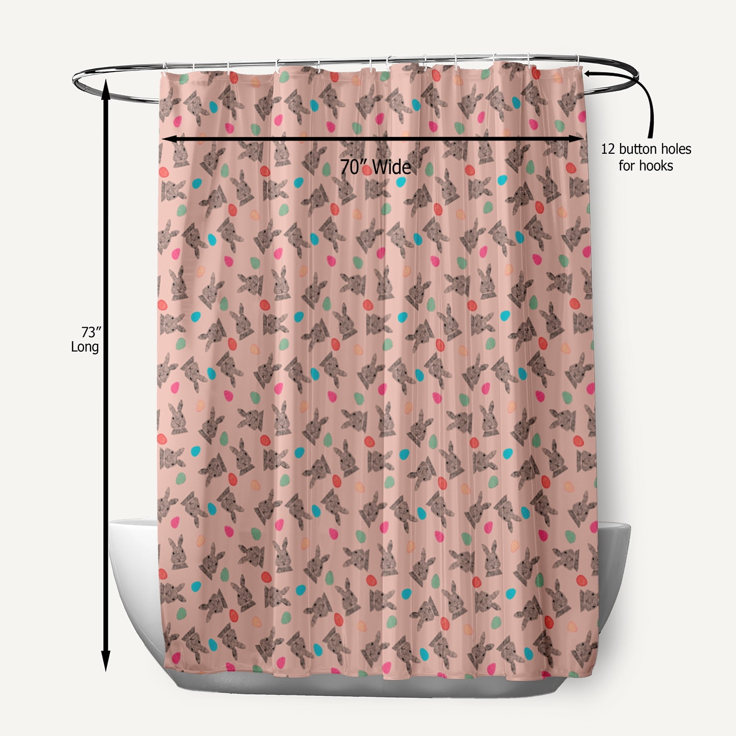 Simply Daisy 70" W x 73" L Bunnies and Eggs Polyester Shower Curtain, Sunwashed Red [1 Ct]