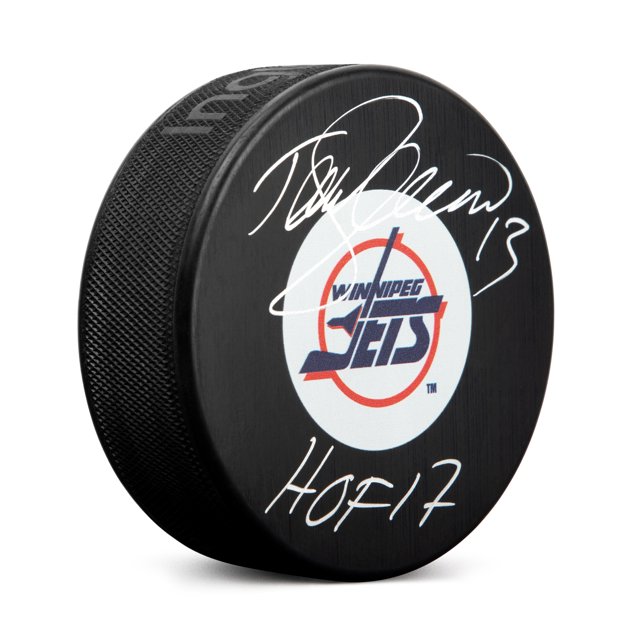 Teemu Selanne Rondelle à Logo Vintage des Jets de Winnipeg Signée avec Note HOF