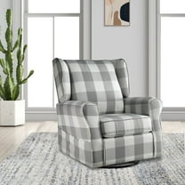 35 Inch Accent Swivel Chair Glider Checkered Fabric Light Gray