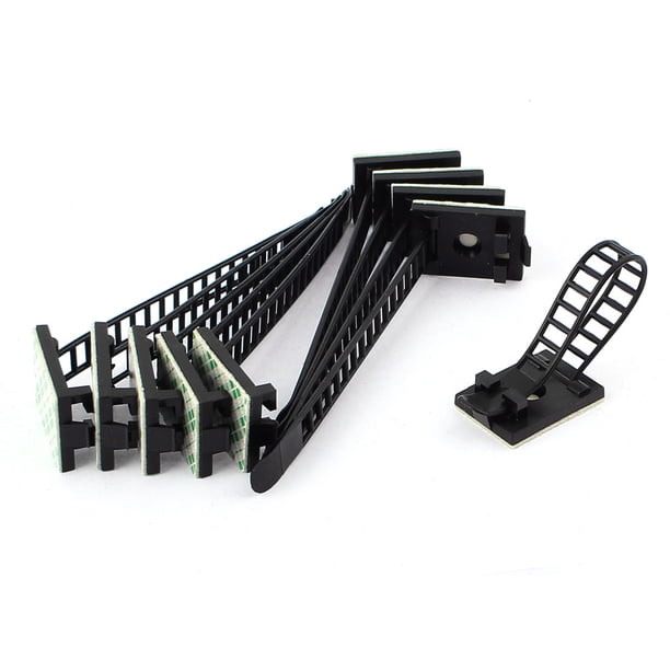 10 Piezas de Clips de Cable con Respaldo Autoadhesivo de Alambre Negro, Montaje Fijo Ajustable