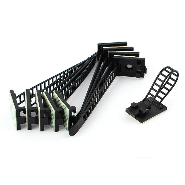 10 Piezas de Clips de Cable con Respaldo Autoadhesivo de Alambre Negro, Montaje Fijo Ajustable