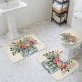 thumbnail image 2 of Watercolor Flowers Bathroom Rugs Set Pink Rose Leaf Bottle Decoration Non Slip Absorbent Soft Bath Mats 3 Piece Set with Bathroom Rug, U-Shaped Floor Mat, Toilet Seat Cover Large Size, 2 of 9