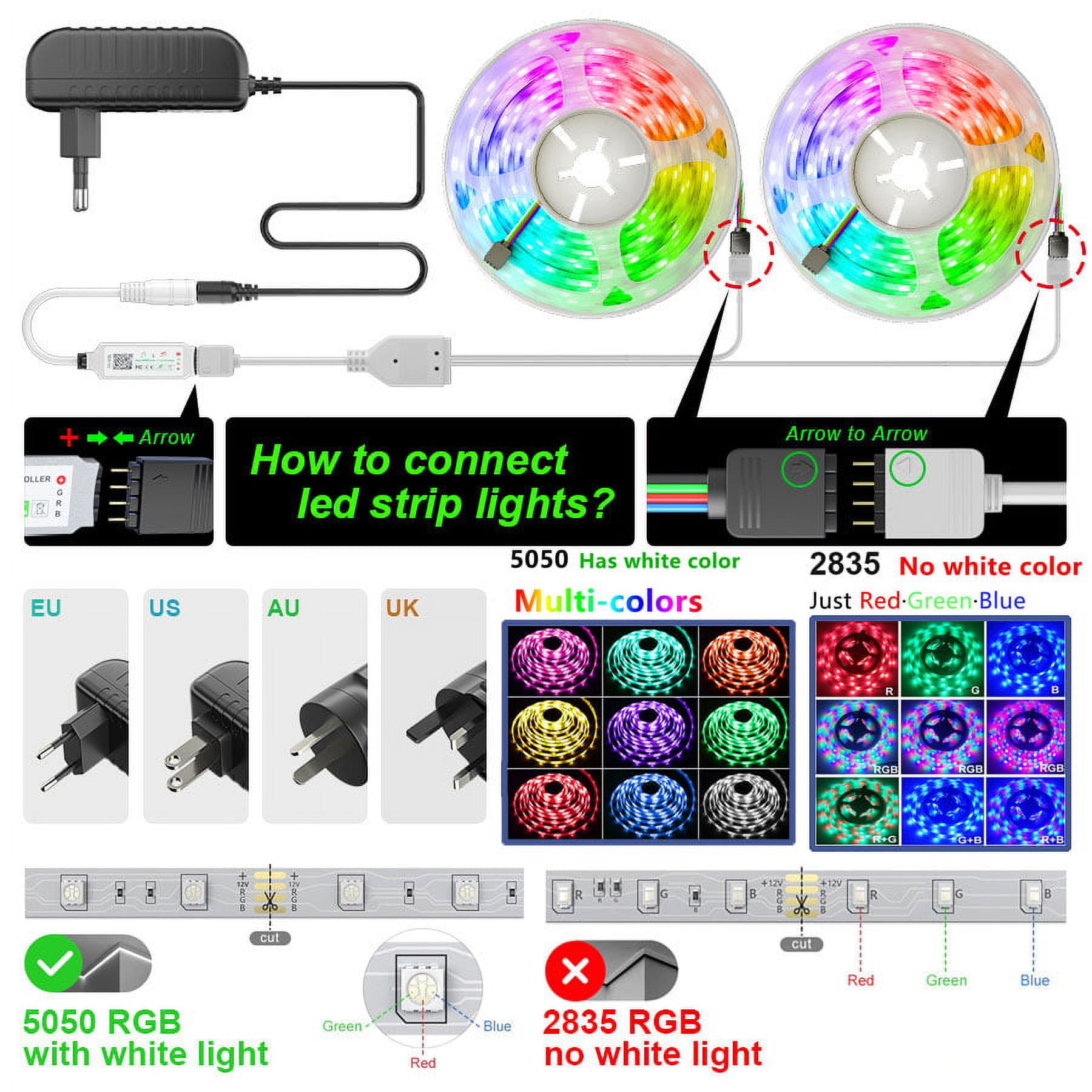 AlexTong 16.4Ft Led Strip Lights, Color Changing Light Strip Music Sync App Remote Control 5050 Led Lights with Built-in Mic Smart Led Lights for Bedroom Room TV Party DIY Decoration