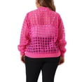 thumbnail image 3 of Plus Size Bomber Jacket for Women Hollow Out Long Sleeve Baseball Collar Zip Up Outerwear 1X Hot Pink, 3 of 6