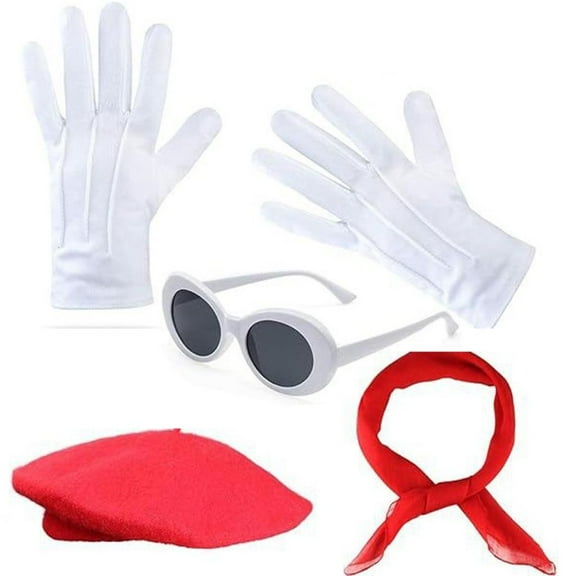 SDFGTstore 1980s French Costume Set Oval Beret Hat Scarf Gloves Fancy Dress Costume Set