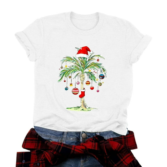 larppty Christmas Shirts for Women Crew Neck Merry Christmas Holiday Graphic Tees Family Holiday Xmas T-Shirts Tops (White, L)