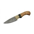 thumbnail image 2 of SANZ 8-Inch Fixed Blade Knife with Damascus Steel Blade, Bone/Wood Handle, and Leather Sheath, 2 of 5