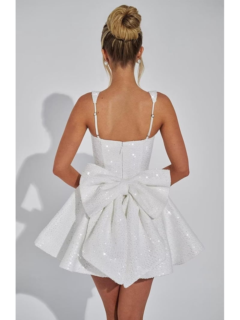 LYQDRSS Sequin Square Neck Homecoming Dresses for Teens Spaghetti Strap Cocktail Party Dresses with Bow Zu077, Girl's, Size: 22 Plus, Clear