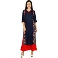 thumbnail image 4 of Bimba Womens Blue Kurta Straight Kurti Quarter Sleeves Indian Ethnic Tunic Long Boho Chic Blouse, 4 of 7