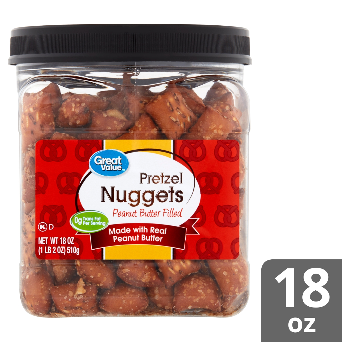 Great Value Peanut Butter Filled Pretzel Nuggets Canister 18 Oz