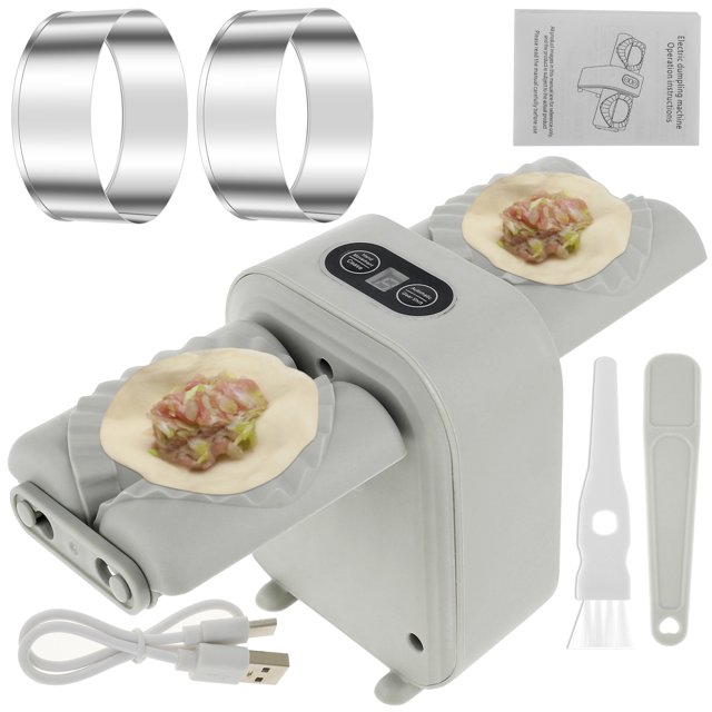 Electric Dumpling Maker Double Head Dumpling Maker Press Automatic Dumpling Maker Machine with Spoon Brush Rechargeable Dumpling Maker Mold with 2 Modes Household Dumpling Maker Press for Kitchen