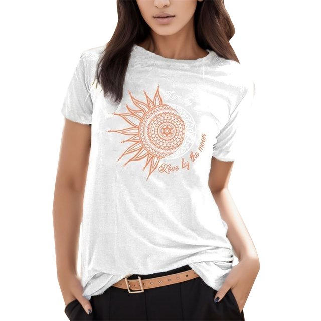 T-Shirt Décontracté Basique Imprimé Vintage pour Femmes, Manches Courtes, Col Rond, Grande Taille, Col Roulé à Manches Longues, Haut Blouse
