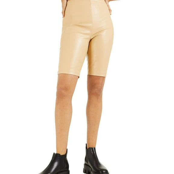 I.N.C Womens Faux Leather Casual Walking Shorts, Beige, 16