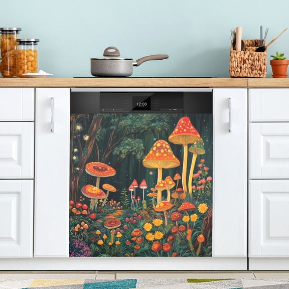 Yayeee Magnetic Dishwasher Cover for The Front Decoration Home Kitchen Machine Sticker Protector, Forest Mushroom