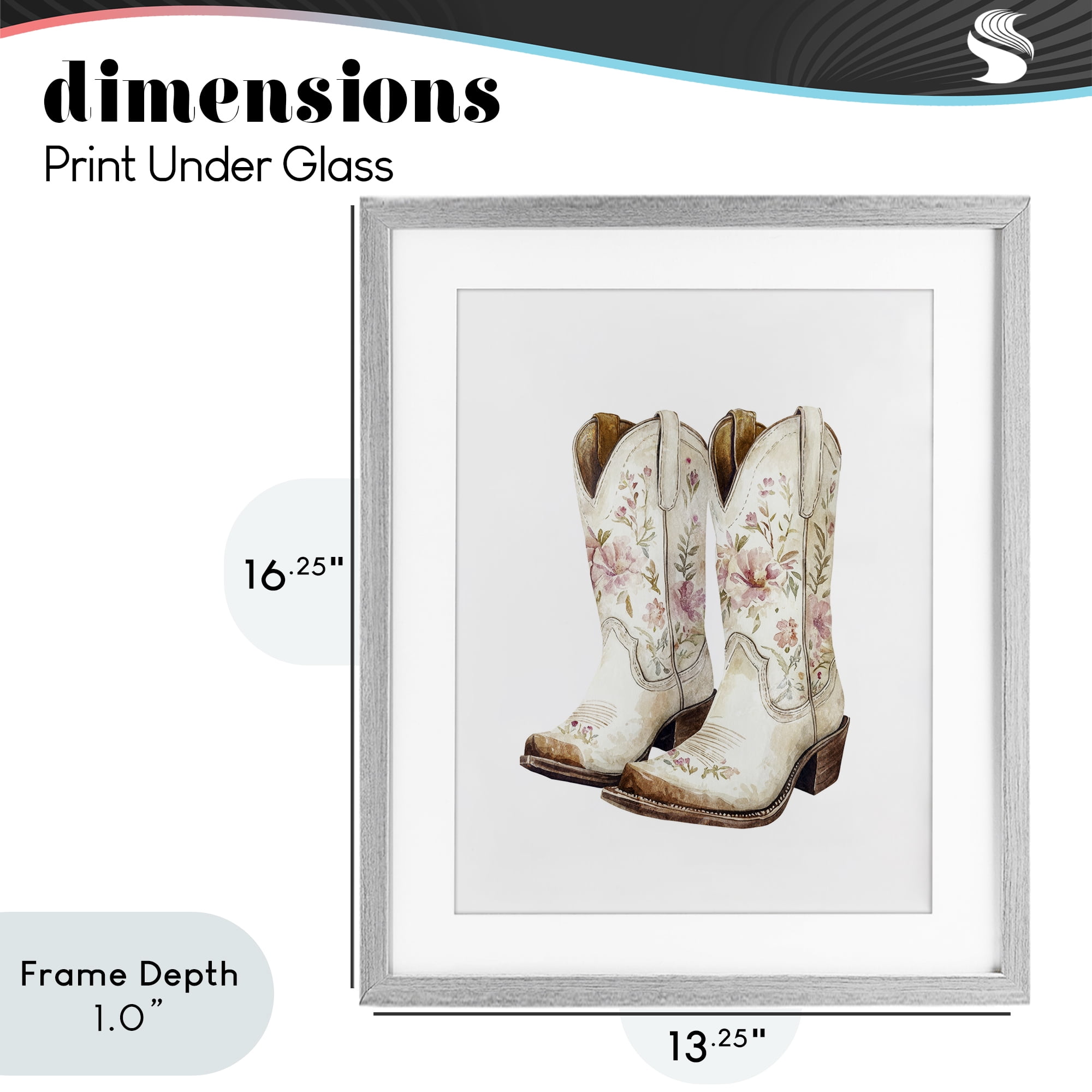 Stupell Industries Boots in Bloom Gray Framed Print Under Glass, design by Svetlana Aleynikova