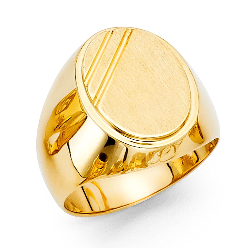 GemApex - Solid 14k Yellow Gold Mens Oval Ring Band Brushed Finish ...