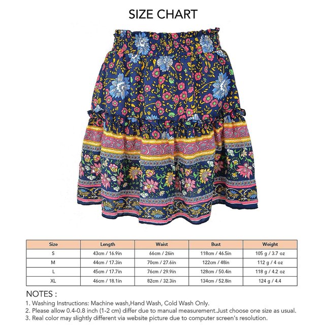 Jupe à Volants pour Femmes Imprimé Floral Élastique Jupe Courte Ethnique pour Été Printemps Automne