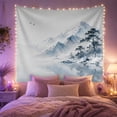 thumbnail image 2 of Ink Wash Mountain Lake with Flying Birds, Calming Japanese Inspired Art for Nature Lovers, Scenic Landscape Wall Decor, Housewarming Gift, Tapestry Wall Hanging for Bedroom and Living Room, 2 of 7