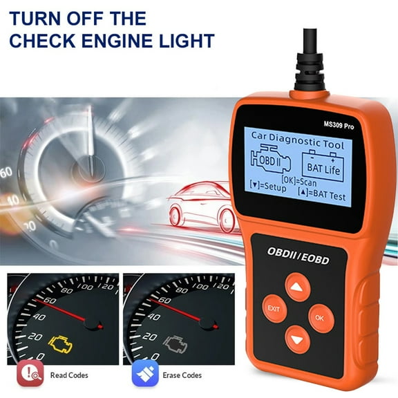MS309PRO OBD Scanner Universal Car Engine Fault Code Reader, OBD Diagnostic Tool Battery Detection Car Code Reading Card Car Detector OBD