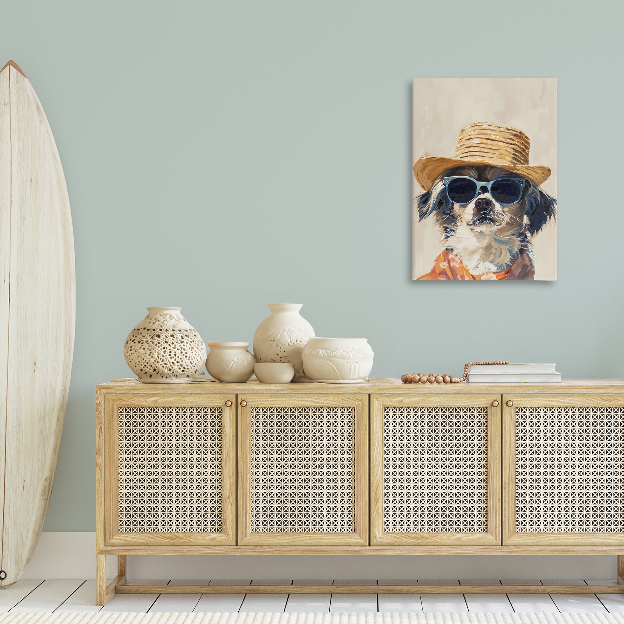 Stupell Industries Beach Vacation Pup Animals & Insects Painting Gallery Wrapped Canvas Art Print Wall Art, 24 x 36